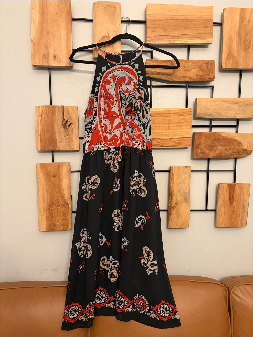 LOFT Black Maxi Dress with Red Paisley Print